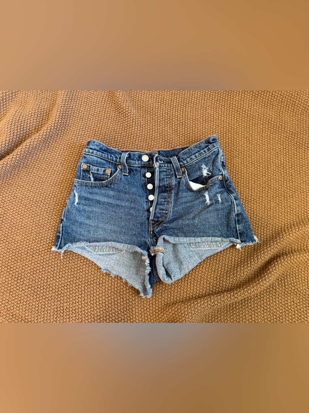 Levi's Button-Fly Distressed Denim Shorts - Blue